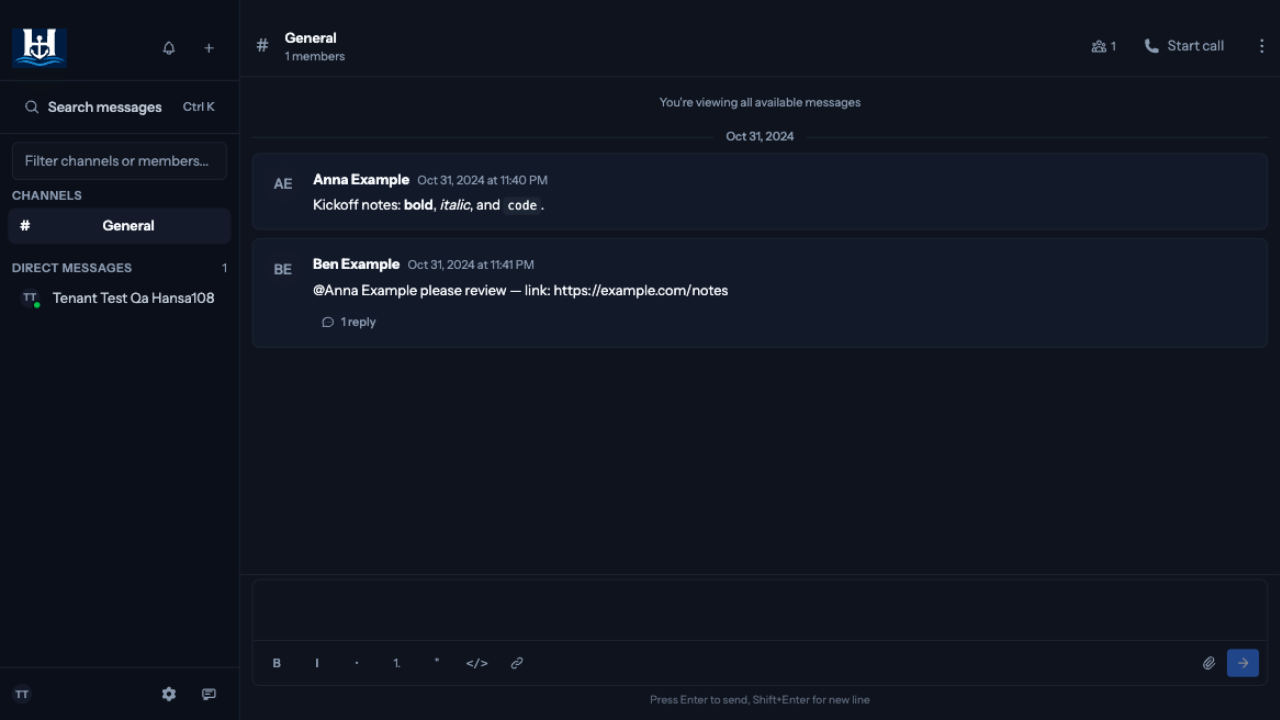 Importierter Google Chat-Verlauf im Kanal General
