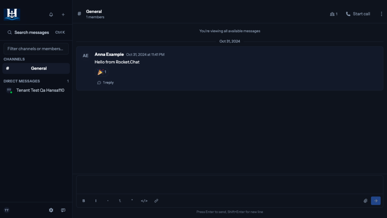 Importierter Rocket.Chat-Verlauf im Kanal General